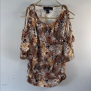 Isabella Rodriguez Asymmetrical Brown Tan Blouse